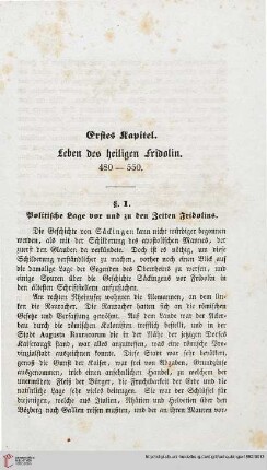 Erstes Kapitel: Leben des heiligen Fridolin 480–550