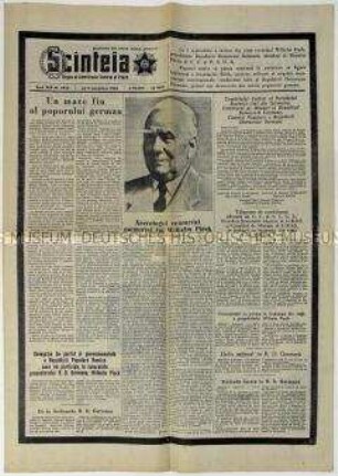 Rumänische Tageszeitung "Scinteia" u.a. zum Tod von Wilhelm Pieck (rumänisch)