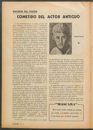 Cometido del actor antiguo : Historia del teatro