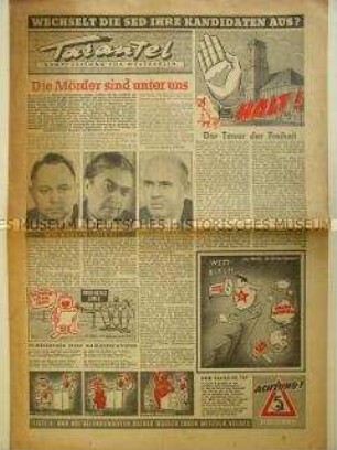 Sonderdruck der West-Berliner Satirezeitung "Tarantel" zur illegalen Verbreitung in der DDR