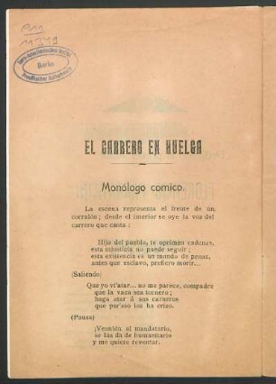 El carrero en huelga : Monólogo cómico