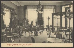 Ansichtskarte Innenraum des „Café Nagler“ und Gäste, Moritzplatz