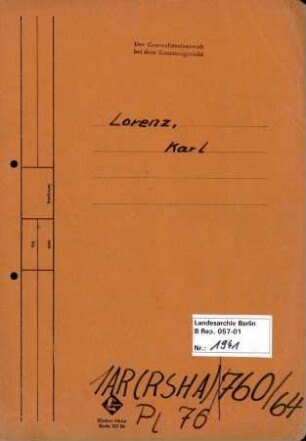 Personenheft Karl Lorenz (*06.01.1908), Polizeisekretär