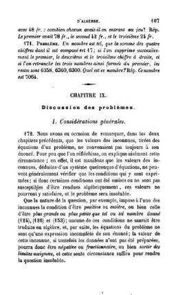 Chapitre IX. Discussion des problèmes.