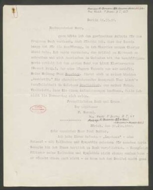 Briefabschrift an Paul Bekker : 20.01.1920