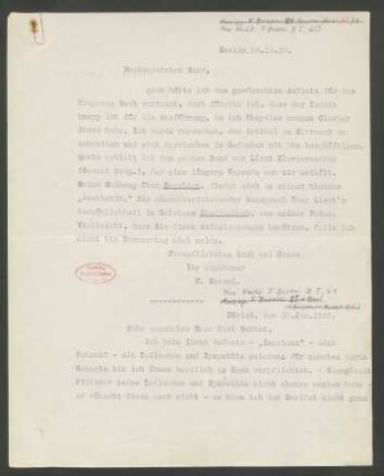 Briefabschrift an Paul Bekker : 20.01.1920