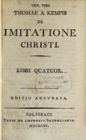 De Imitatione Christi : libri quatuor