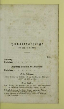 Inhaltsanzeige des ersten Bandes