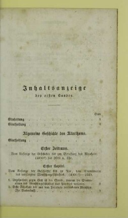 Inhaltsanzeige des ersten Bandes