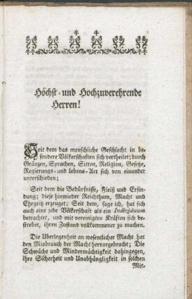 Höchst- und Hochzuverehrende Herren!