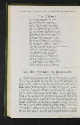 Aus alten Inventarien von Bürgerhäusern