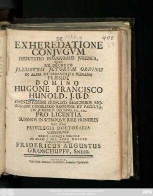 De Exheredatione Conjvgvm Disputatio Inauguralis Juridica