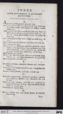 Index rerum præcipuarum, in quo numeri paginas indicant