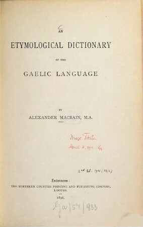 An etymological dictionary of the Gaelic language