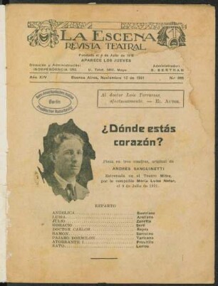 ¿Dónde estás corazón? : pieza en tres cuadros
