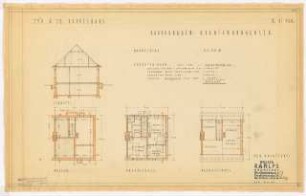 Doppelhaus Oranienburger Straße, Berlin-Reinickendorf: Doppelhaus Typ 25: Schnitt, Grundrisse Kellergeschoss, Erdgeschoss und Dachgeschoss 1:100