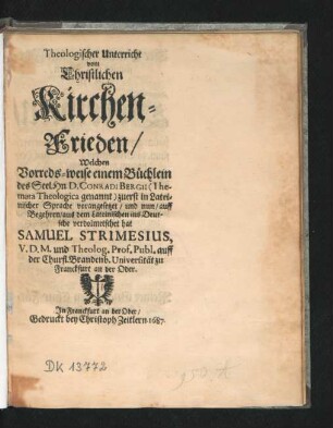 Theologischer Unterricht vom Christlichen Kirchen-Frieden