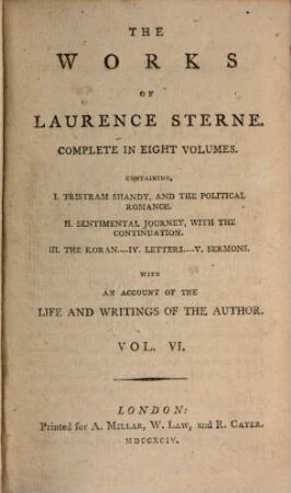The Works Of Laurence Sterne : Complete In Eight Volumes ; With An Account Of The Life And Writings Of The Author, 6