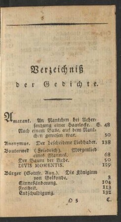 Verzeichniß der Gedichte