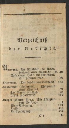 Verzeichniß der Gedichte
