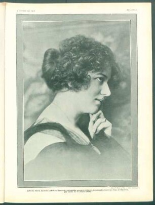 Señorita María Antonia Ladrón de Guevara, distinguida primera actriz de la compañía Guerrero-Díaz de Mendoza, que actúa en el teatro Odeón.