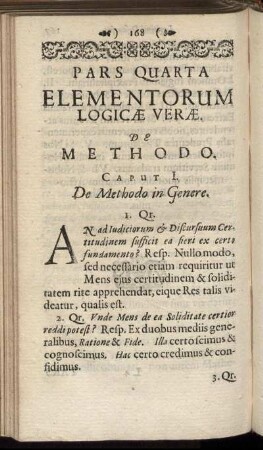 Pars Quarta Elementorum Logicæ Veræ. De Methodo.