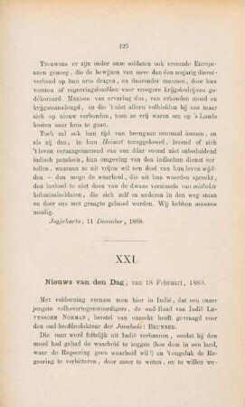 XXI. Nieuws van den dag, van 18 Februari, 1889