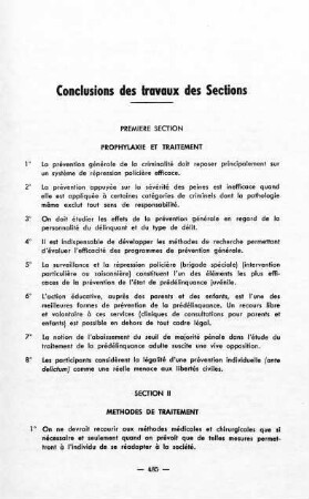 485-489, Conclusions des travaux des Sections