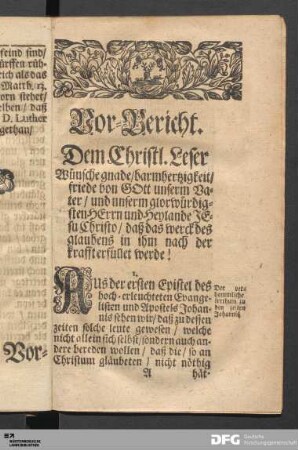 Vor-Bericht. Dem Christl. Leser...