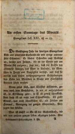 Kurze Frühpredigten auf alle Sonn- und Festtage des ganzen Kirchenjahres, 1. Predigten auf die Sonntage