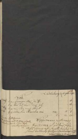 Quedlinburg [den] 10. ... 1792. Nota. ... Nov. 1792