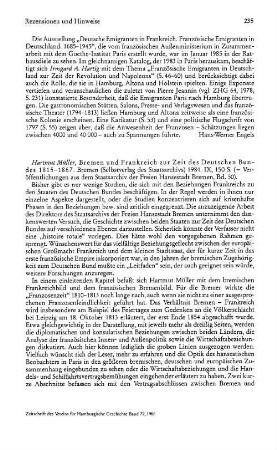 Müller, Hartmut :: Bremen und Frankreich zur Zeit des Deutschen Bundes 1815 - 1867, (Veröffentlichungen aus dem Staatsarchiv der Freien Hansestadt Bremen, 50) : Bremen, Staatsarchiv, 1984