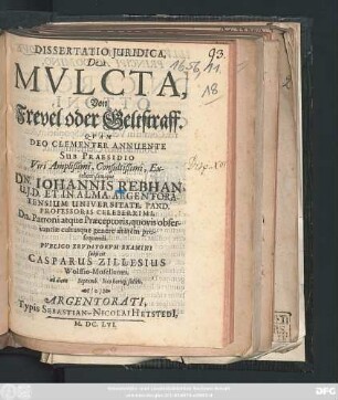 Dissertatio Iuridica, De Mulcta, Von Frevel oder Geltstraff