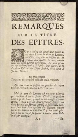 Remarques sur le tutre des epitres.