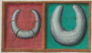 Regnier d'Anjou sur les tournois (Turnierbuch Königs René I. d’Anjou). Helmdecken einer Turnierausrüstung : Helmdecken einer Turnierausrüstung. Miniatur auf Blatt 14r oben aus: Regnier d'Anjou sur les tournois. Flandern oder Hennegau, Anfang 16. Jahrhundert. Buchmalerei auf Pergament, koloriert und vergoldet; 8,8 x 15,5 cm. Dresden: SLUB Mscr.Dresd.Oc.58