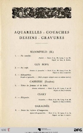 Aquarelles - Gouaches - Dessins - Gravures (Nr. 1-58)