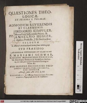Quaestiones Theologicae. Ex Summa S. Thomae