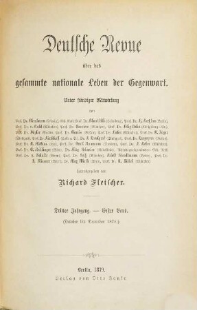 Deutsche Revue über das gesamte nationale Leben der Gegenwart. 3,1 = Jg. 3, H. 1/3. 1878