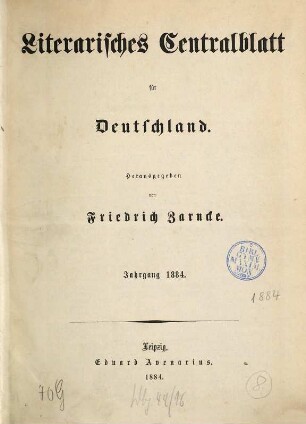 Literarisches Zentralblatt für Deutschland. 1884
