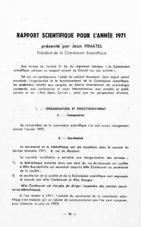 75-92, Rapport scientifique 1971