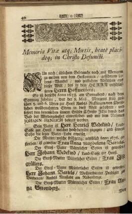 Memoria Vitæ atq; Mortis, beate placideq; in Christo Defuncti.