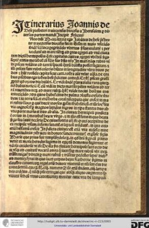Itinerarius Joannis de Hese presbiteri Traiectensis diocesis a Jherusalem per diversas partes mundi incipit feliciter.
