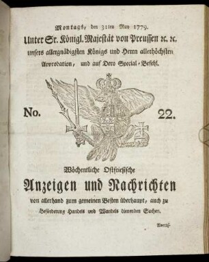 No. 22. Montags, den 31ten May 1779.