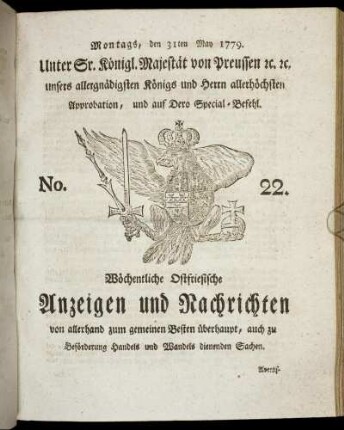 No. 22. Montags, den 31ten May 1779.