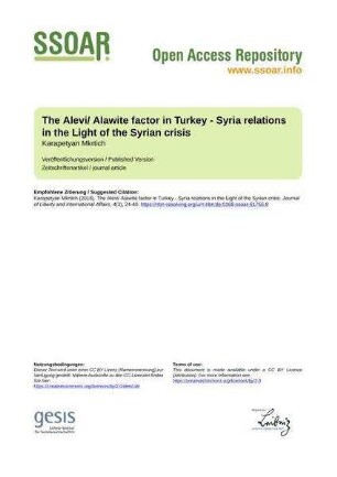 The Alevi/ Alawite factor in Turkey - Syria relations in the Light of the Syrian crisis