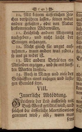 VIII. Innerliche Abtödtung.