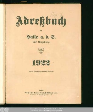 1922: Adreßbuch für Halle a. d. S. und Umgebung : unter Benutzung amtlicher Quellen