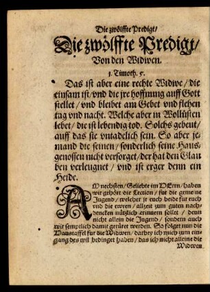 Die zwölffte Predigt/ Von den Widwen.