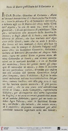 Testo di Dante pubblicato dal P. Costanzo [...]