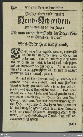 Das Hundert und neundte Send-Schreiben